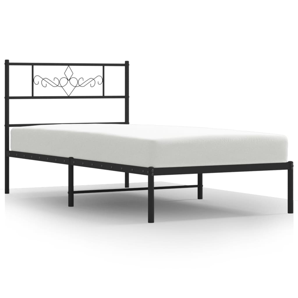 Cadre de lit métal sans matelas avec tête de lit noir 80x200 cm