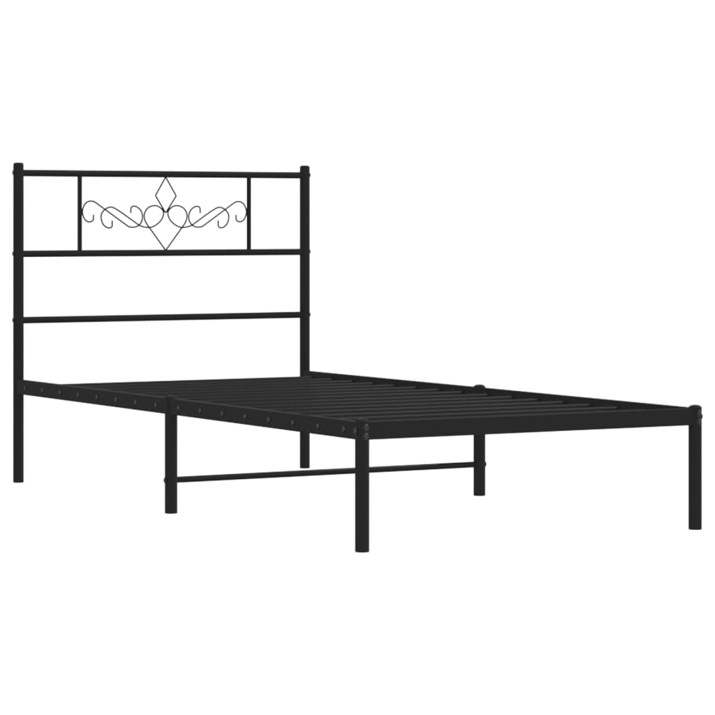 Cadre de lit métal sans matelas avec tête de lit noir 80x200 cm