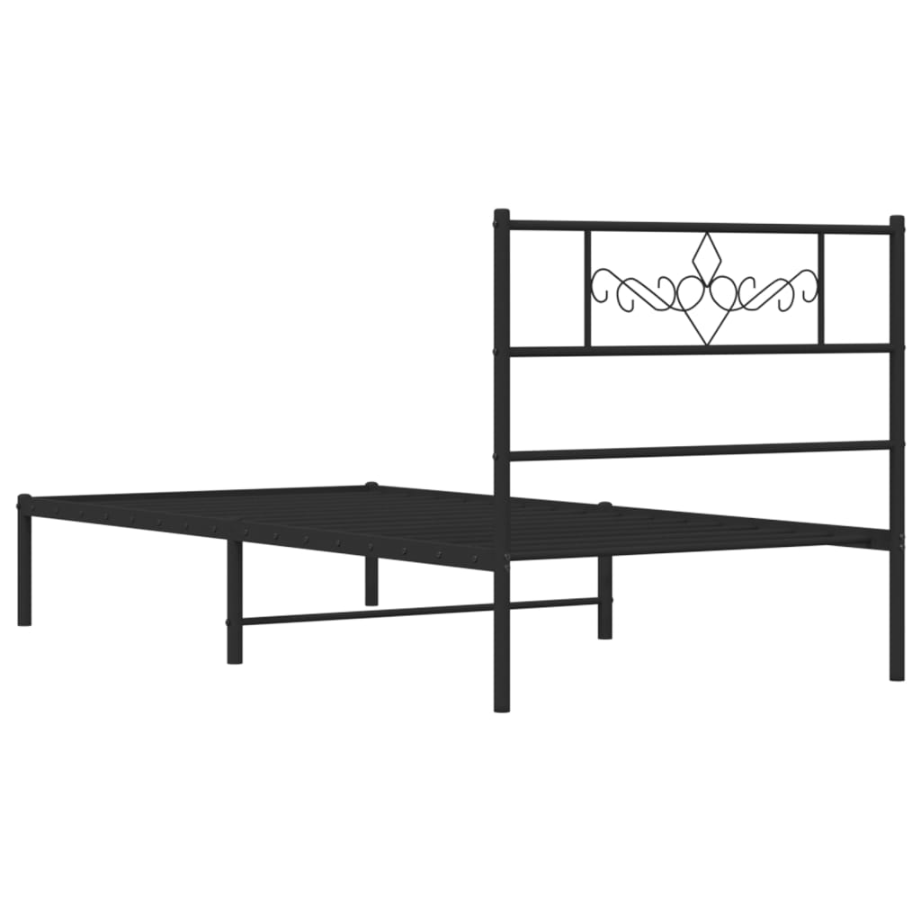 Cadre de lit métal sans matelas avec tête de lit noir 80x200 cm