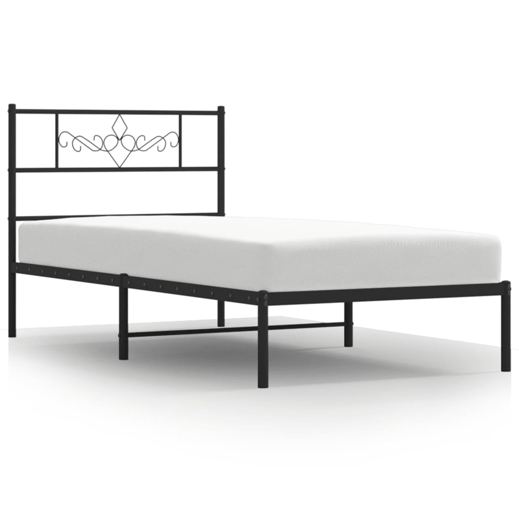 Cadre de lit métal sans matelas avec tête de lit noir 90x200 cm