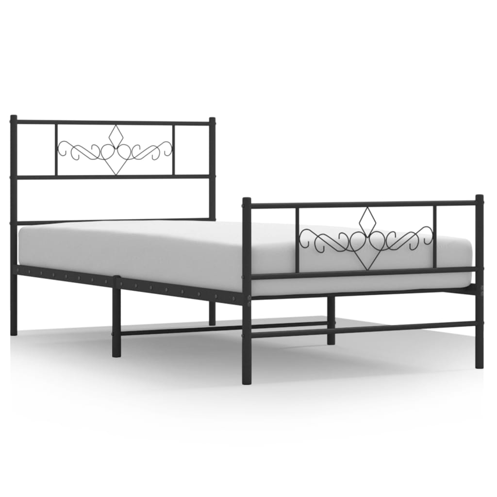 Cadre de lit métal sans matelas avec pied de lit noir 90x200 cm