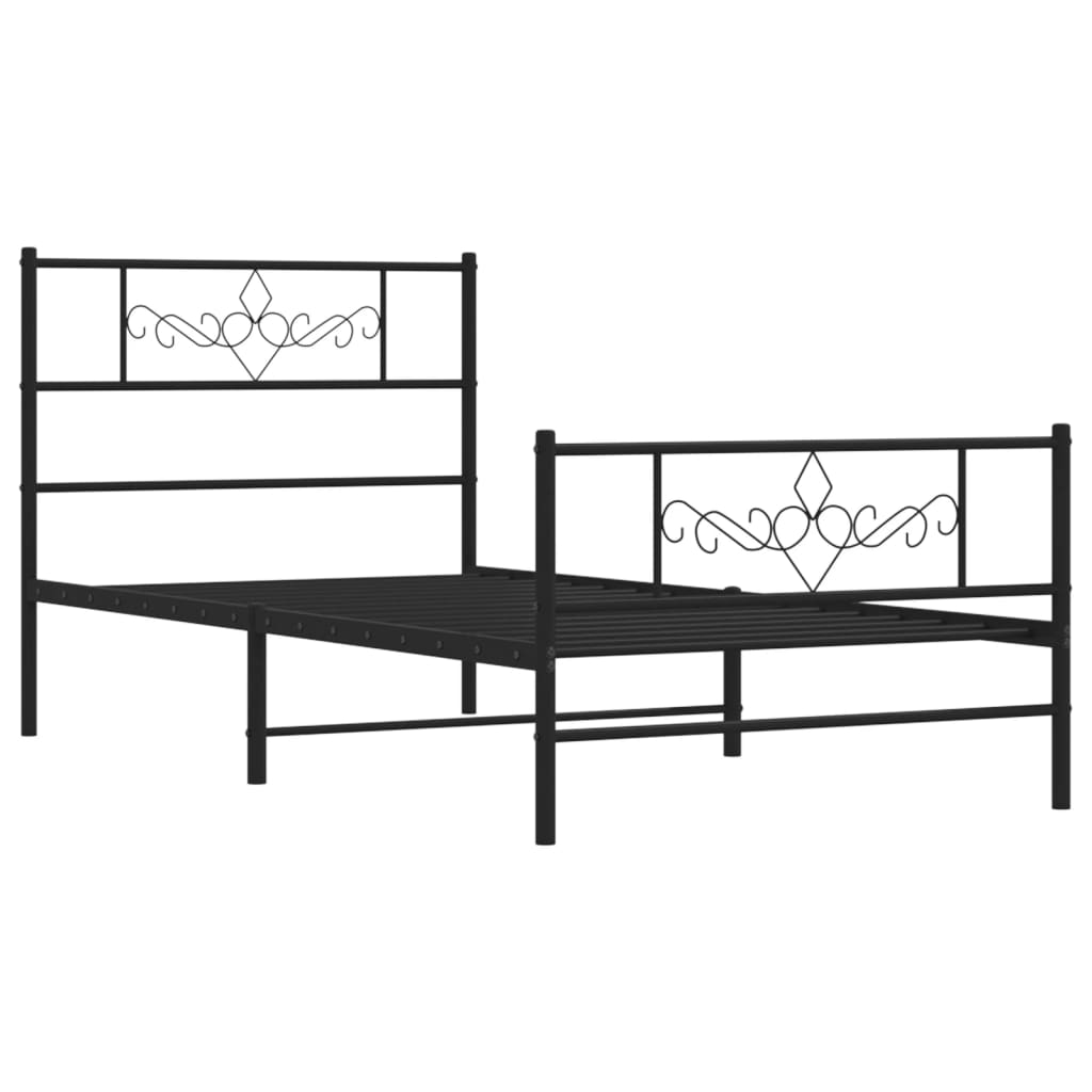 Cadre de lit métal sans matelas avec pied de lit noir 90x200 cm