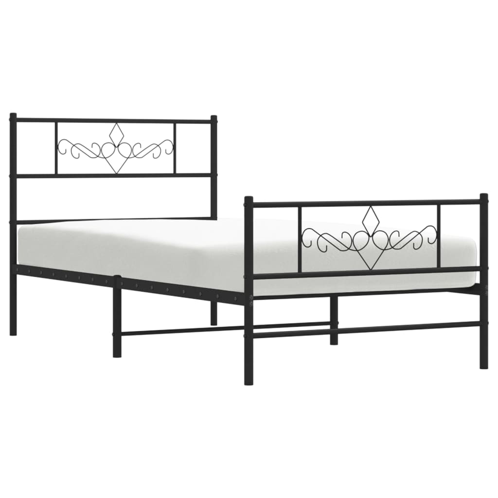 Cadre de lit métal sans matelas avec pied de lit noir 90x200 cm