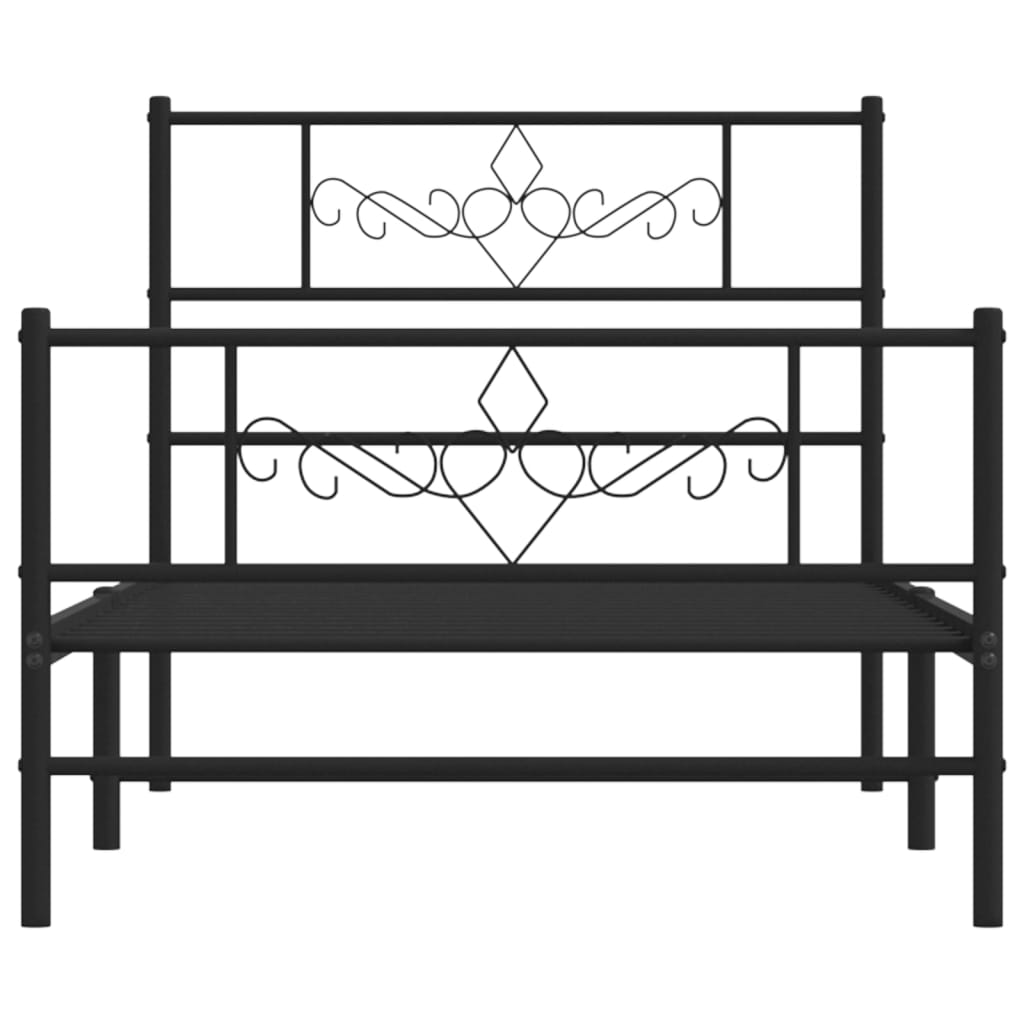 Cadre de lit métal sans matelas avec pied de lit noir 90x200 cm