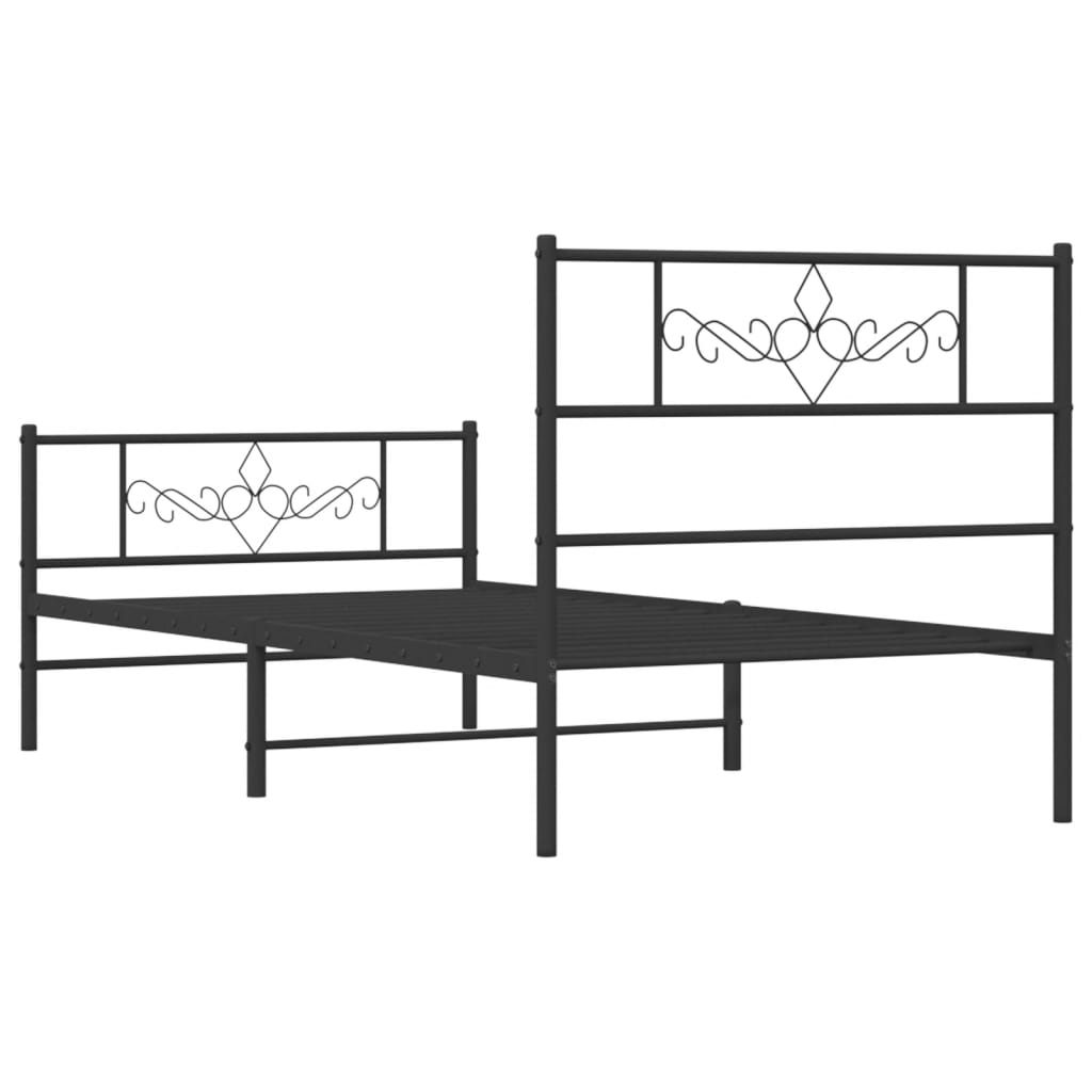 Cadre de lit métal sans matelas avec pied de lit noir 90x200 cm