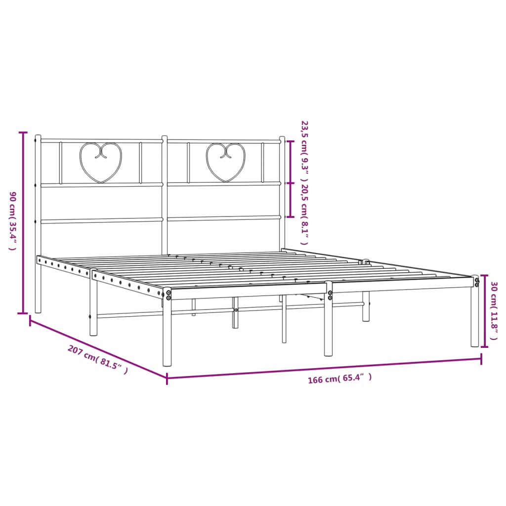 Cadre de lit métal sans matelas et tête de lit noir 160x200 cm