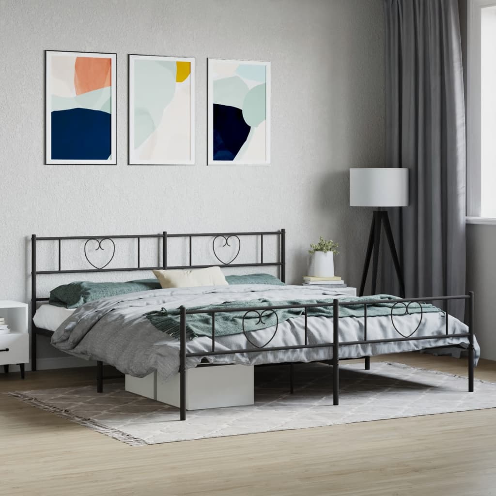 Cadre de lit métal sans matelas avec pied de lit noir 180x200cm