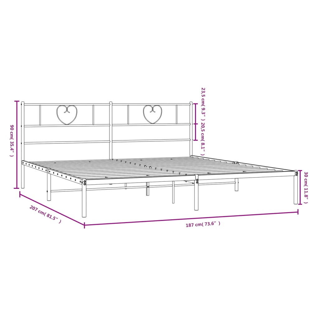 Cadre de lit métal sans matelas et tête de lit blanc 180x200 cm