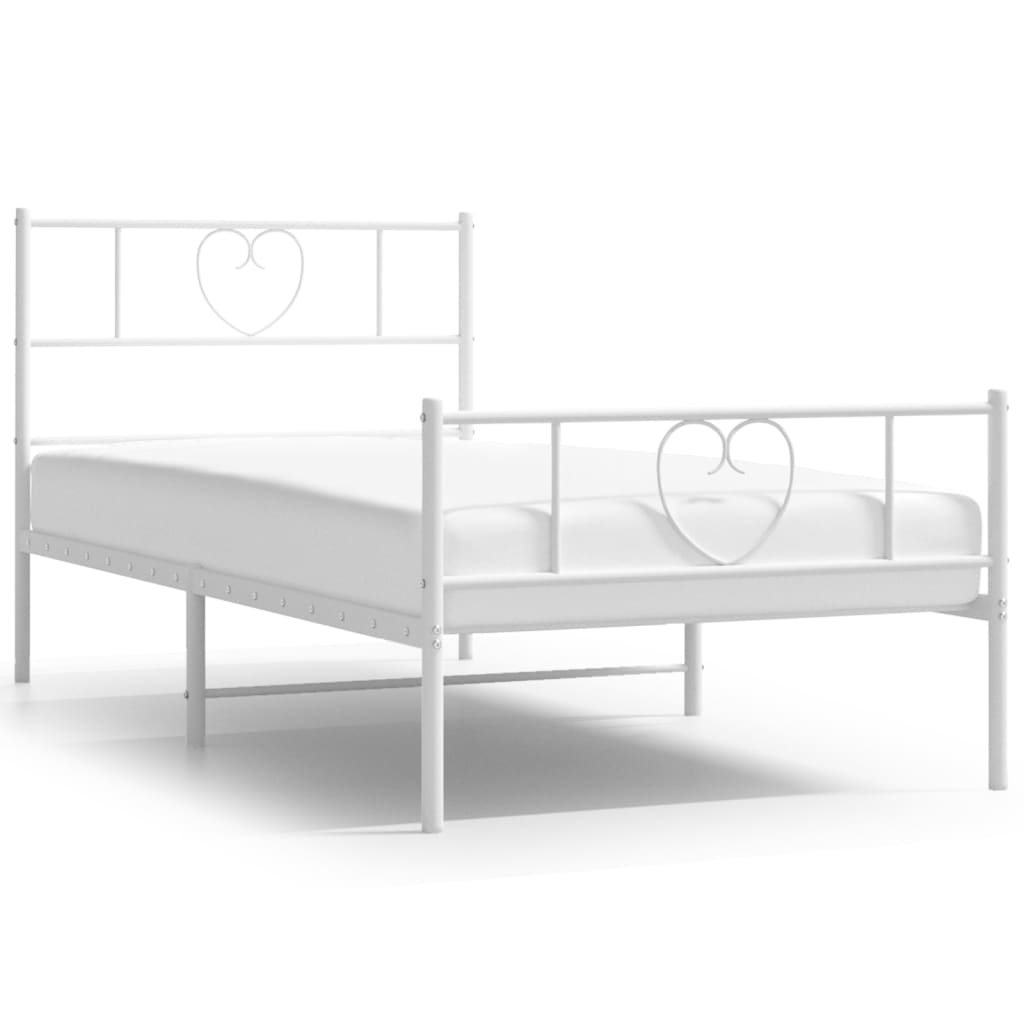 Cadre de lit métal sans matelas avec pied de lit blanc 80x200cm