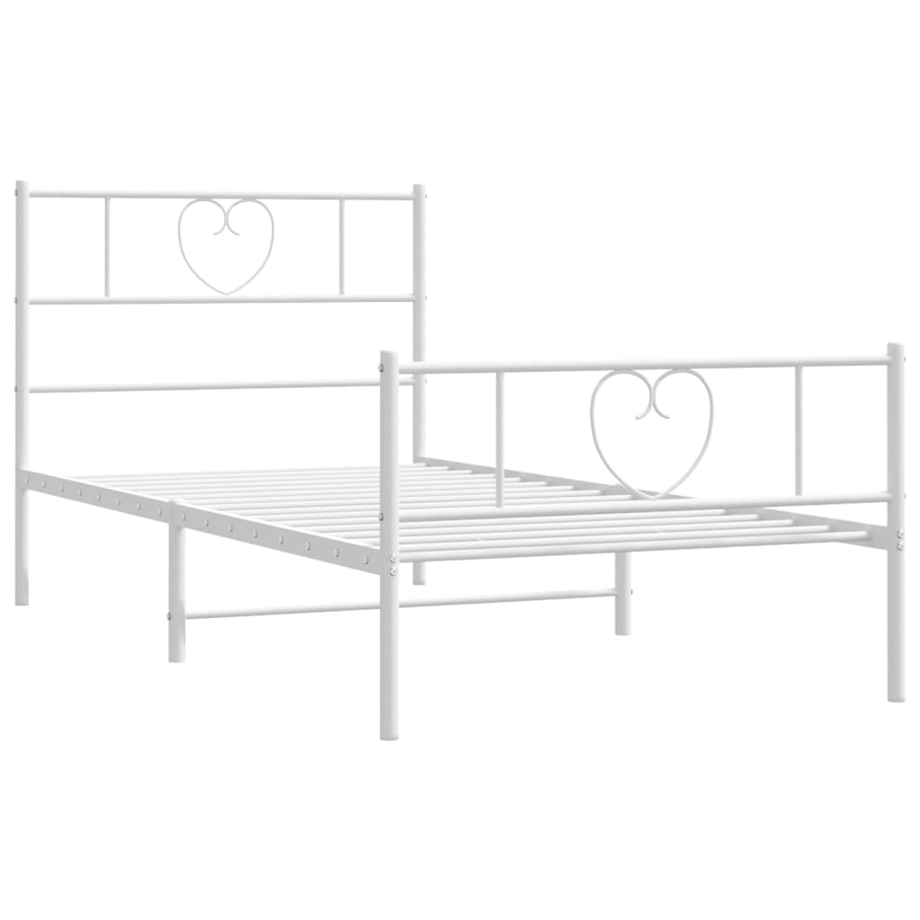 Cadre de lit métal sans matelas avec pied de lit blanc 80x200cm