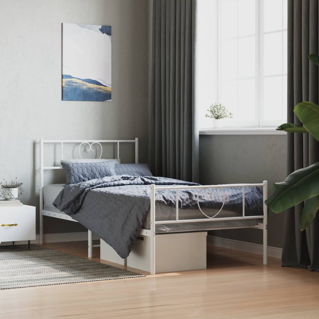 Cadre de lit métal sans matelas avec pied de lit blanc 80x200cm