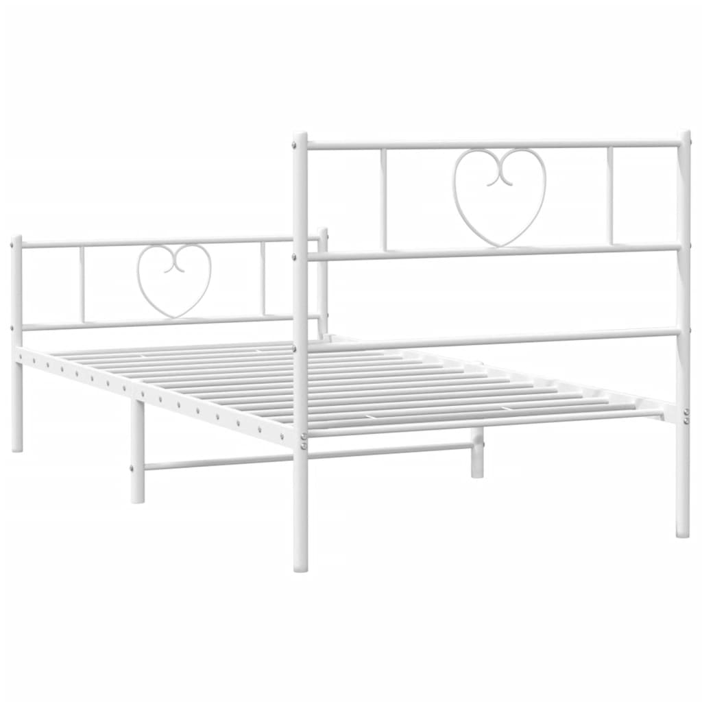 Cadre de lit métal sans matelas avec pied de lit blanc 90x190cm