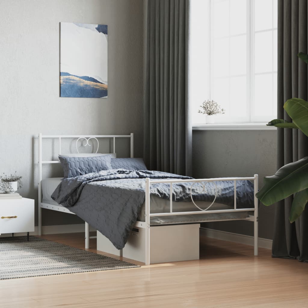 Cadre de lit métal sans matelas avec pied de lit blanc 90x190cm