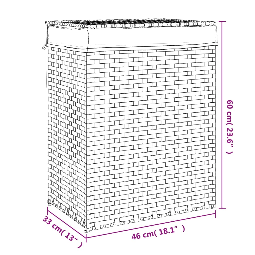 Panier à linge avec couvercle 46x33x60 cm résine tressée