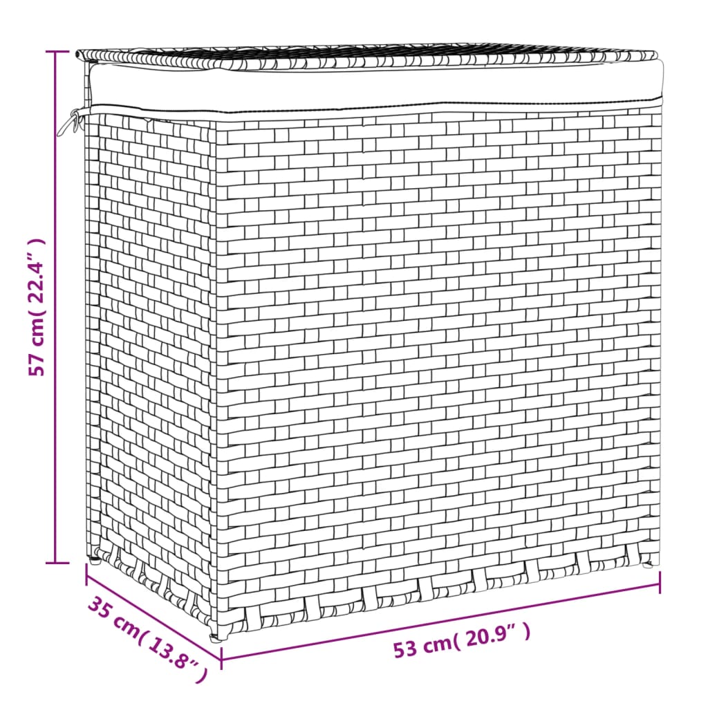 Panier à linge avec 2 sections 53x35x57 cm résine tressée