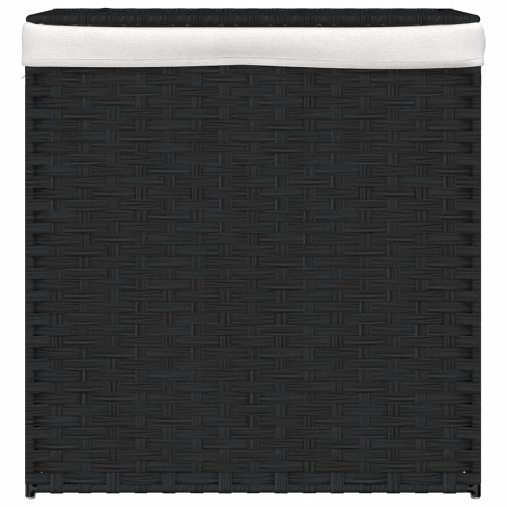 Panier à linge avec 2 sections noir 53x35x57 cm résine tressée