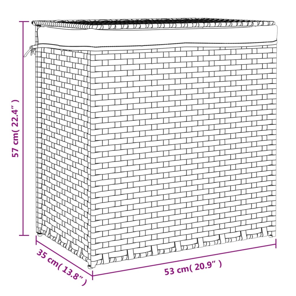 Panier à linge avec 2 sections noir 53x35x57 cm résine tressée