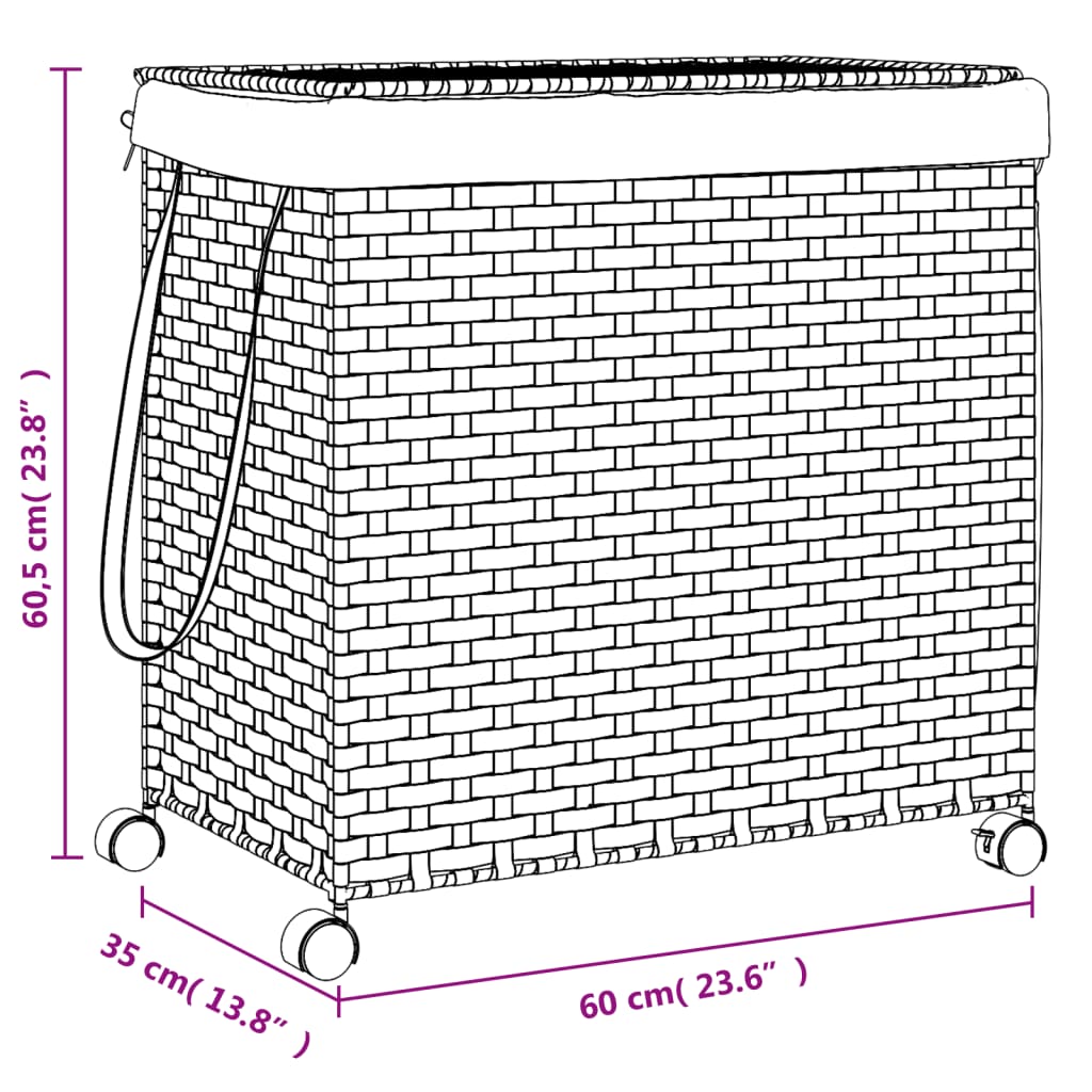 Panier à linge avec roulettes blanc 60x35x60,5cm résine tressée