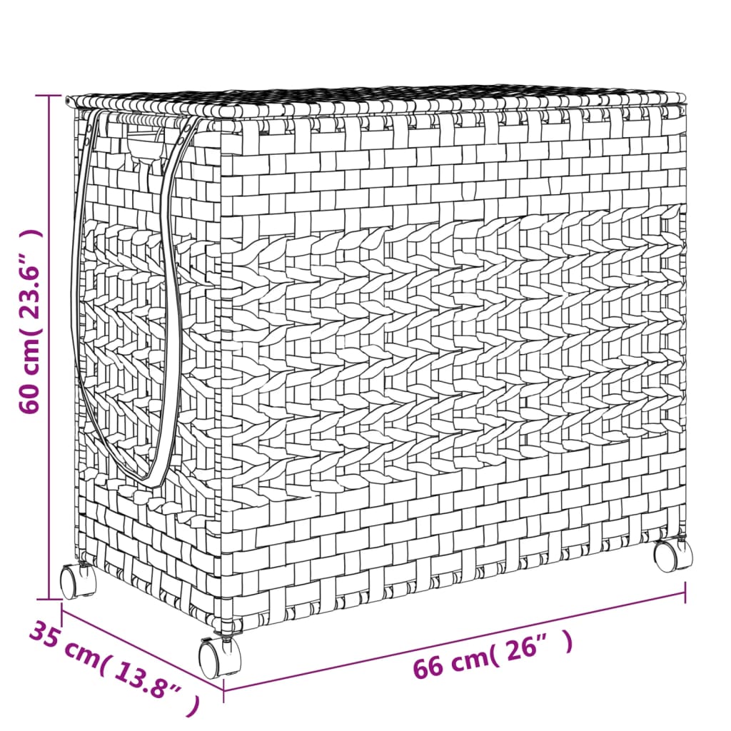 Panier à linge avec roulettes 66x35x60 cm résine tressée