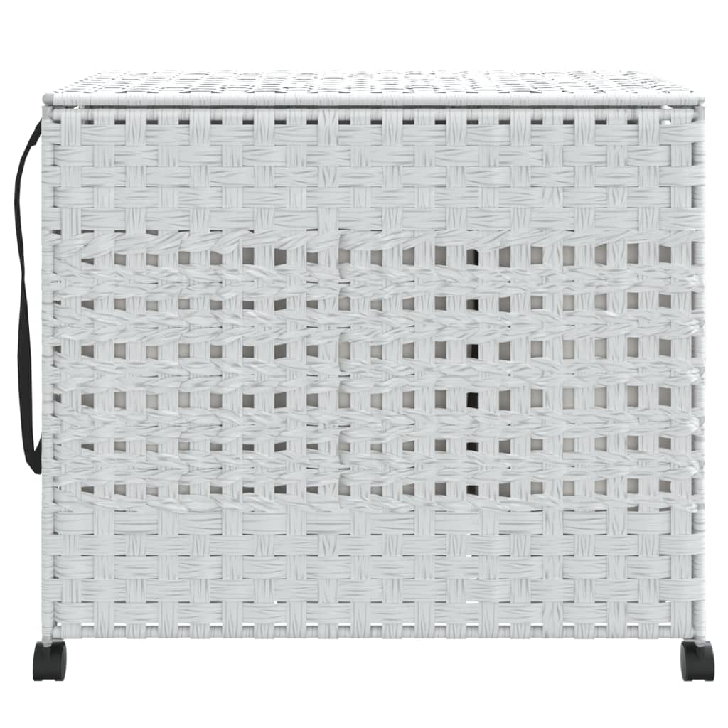 Panier à linge avec roulettes blanc 66x35x60 cm résine tressée