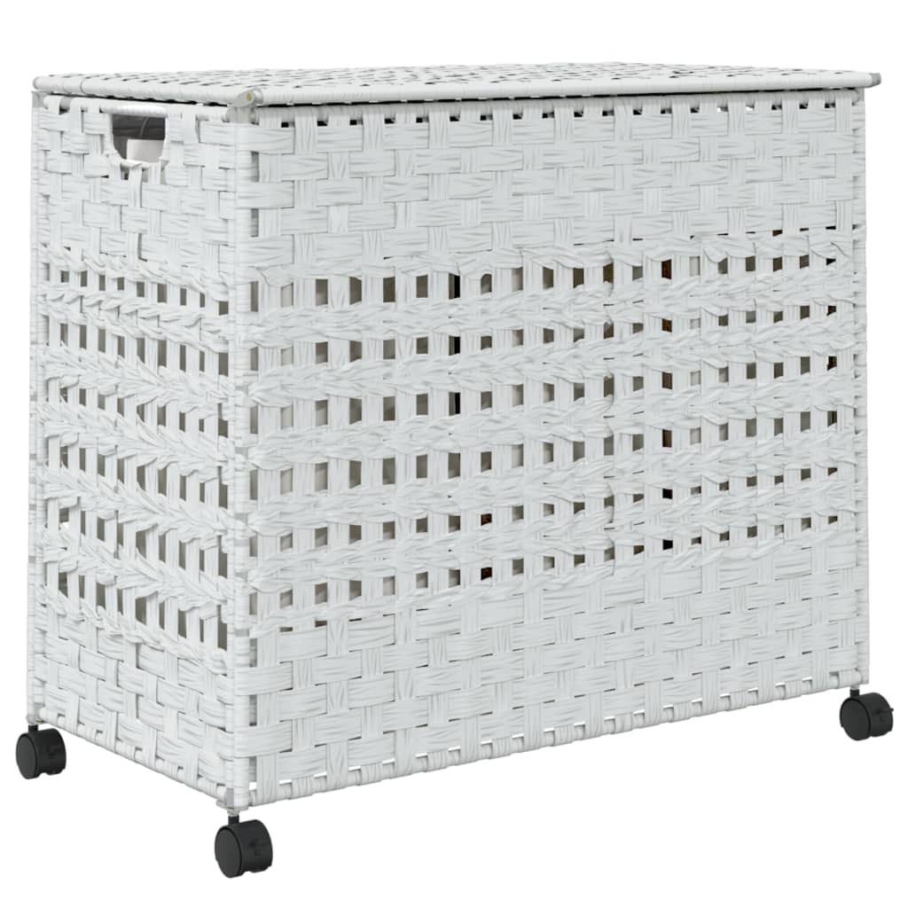 Panier à linge avec roulettes blanc 66x35x60 cm résine tressée