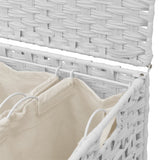 Panier à linge avec roulettes blanc 66x35x60 cm résine tressée