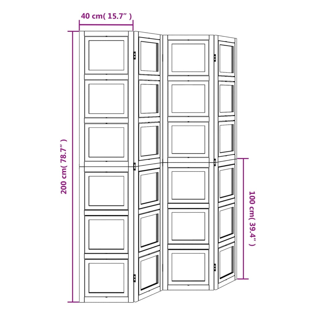 4-panel partition wall in white solid paulownia wood