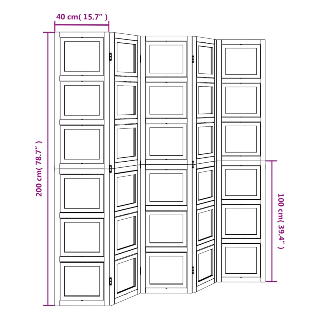 Trennwand 5 Paneele aus weißem massivem Paulownia-Holz