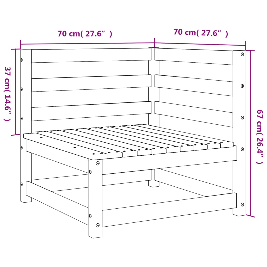 Canapé d'angle de jardin 70x70x67 cm bois de pin massif