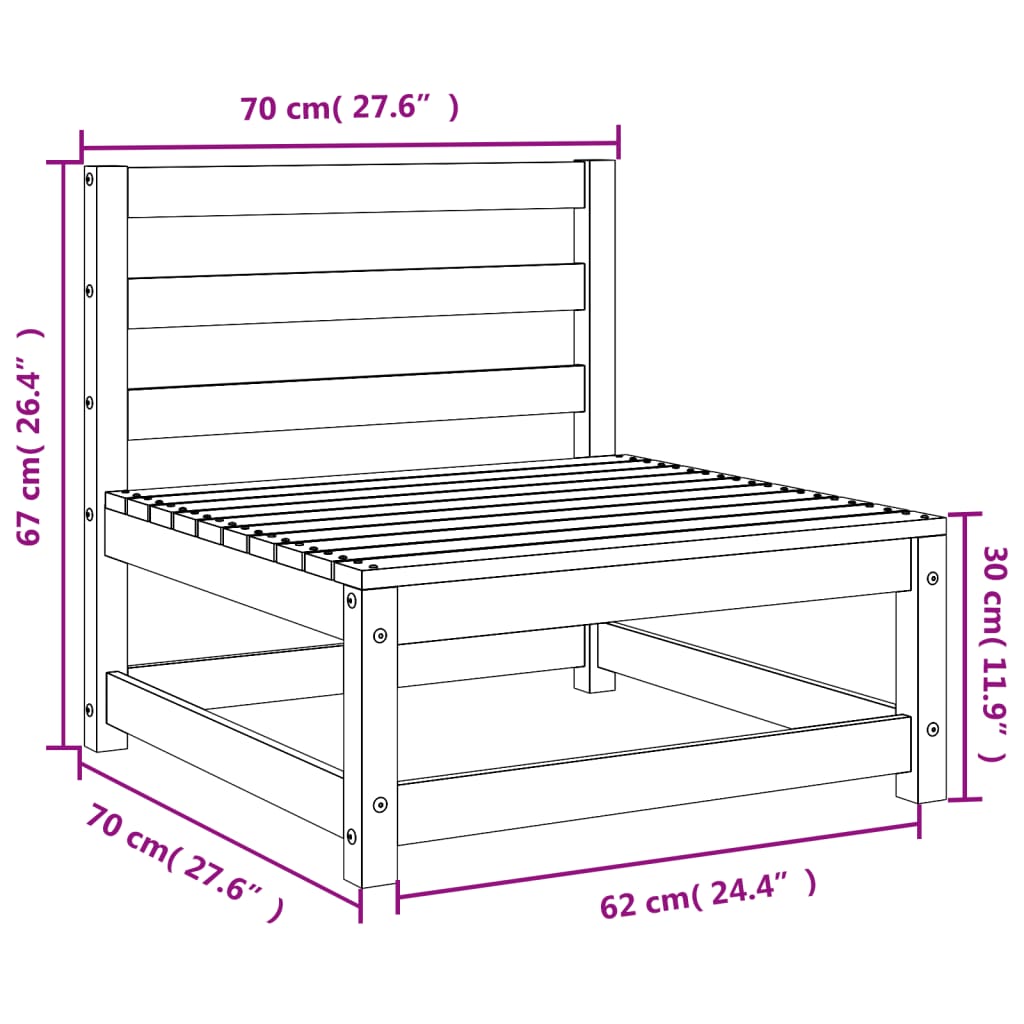 Gartensofa ohne Armlehnen 70x70x67cm aus massivem Douglasienholz