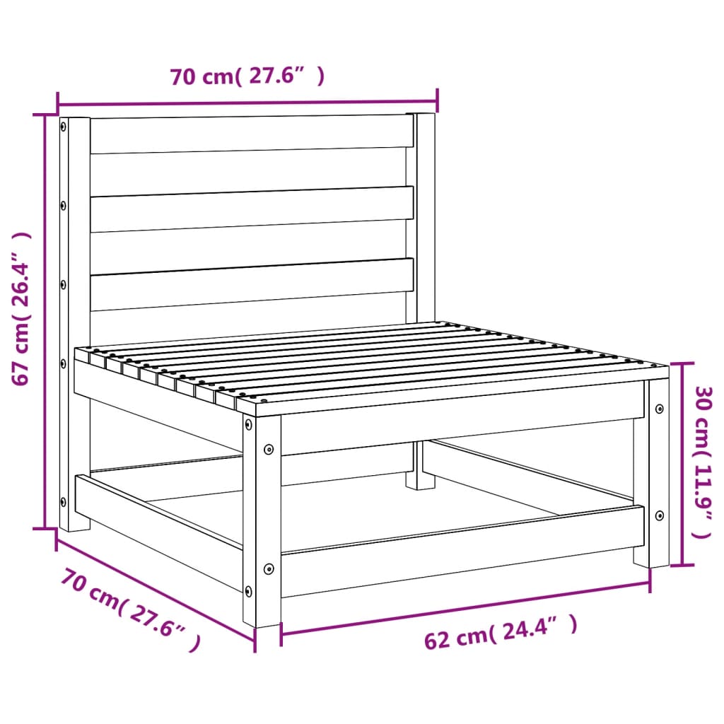 Canapés de jardin sans accoudoirs 2 pcs blanc bois pin massif