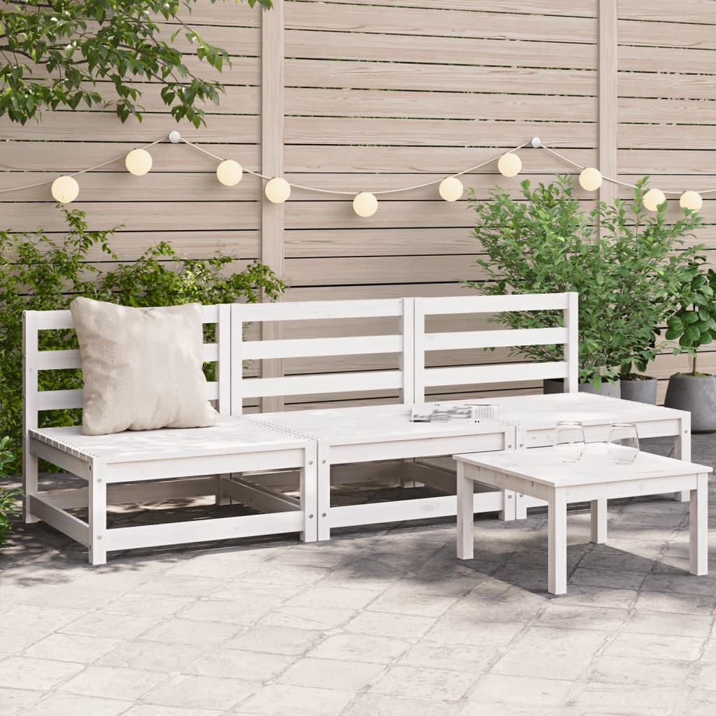 Canapés de jardin sans accoudoirs 3 pcs blanc bois pin massif