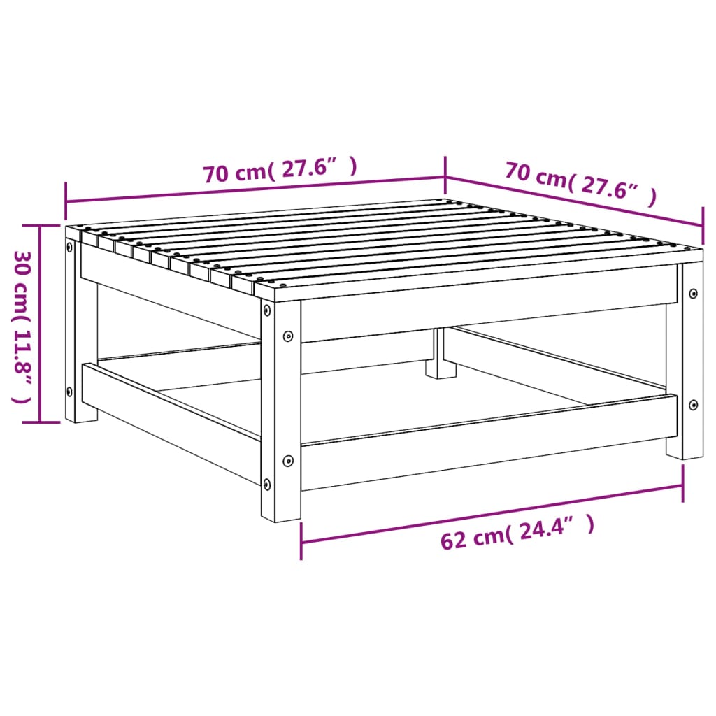 Repose-pied de jardin 70x70x30 cm bois de pin massif