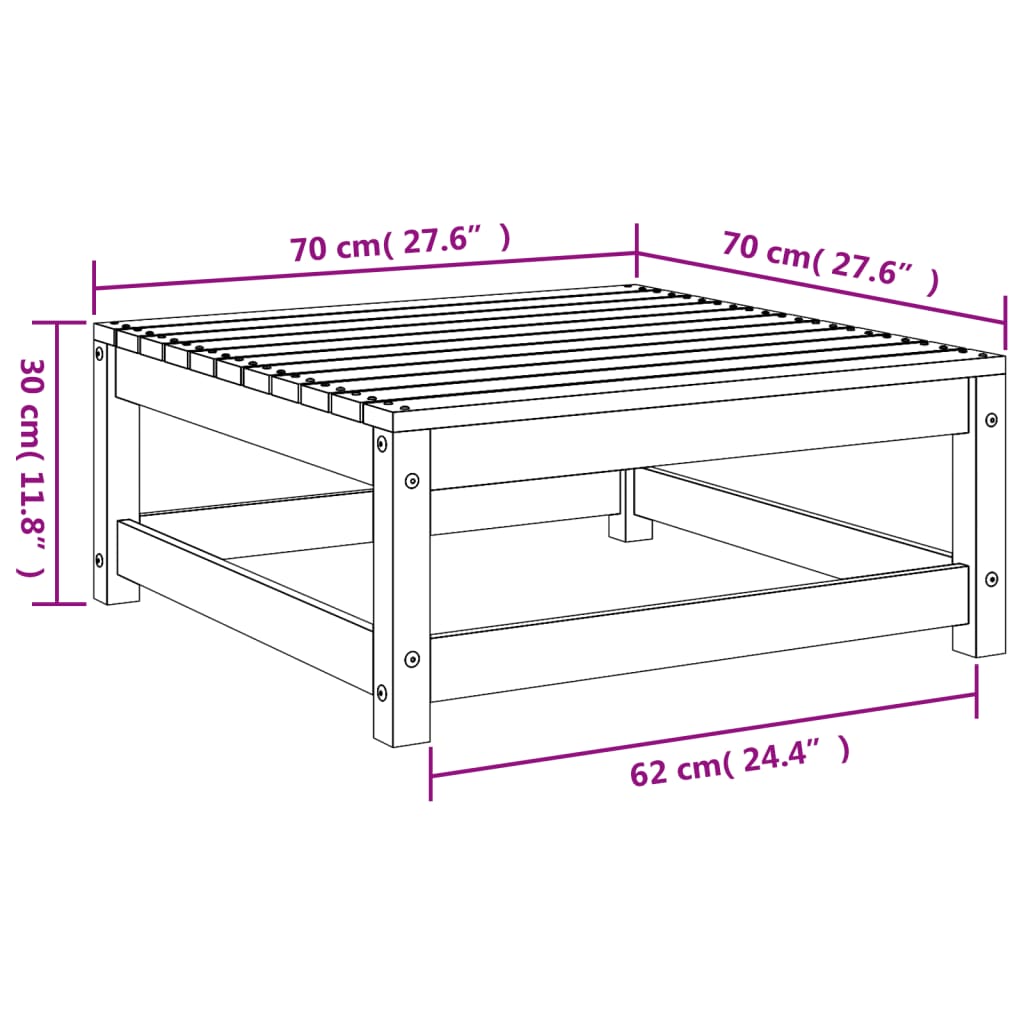 Repose-pied de jardin blanc 70x70x30 cm bois de pin massif