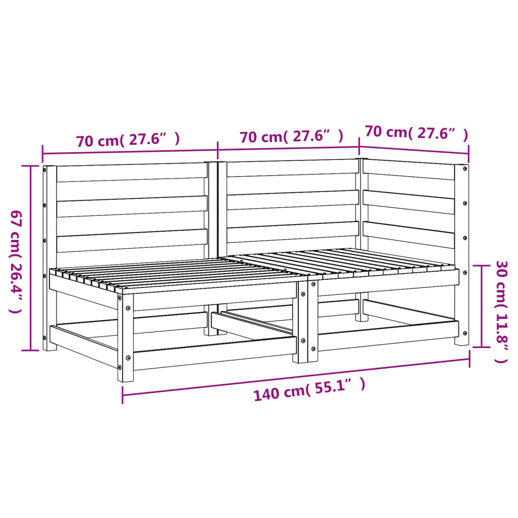 Weißes 2-Sitzer-Gartensofa aus massivem Kiefernholz