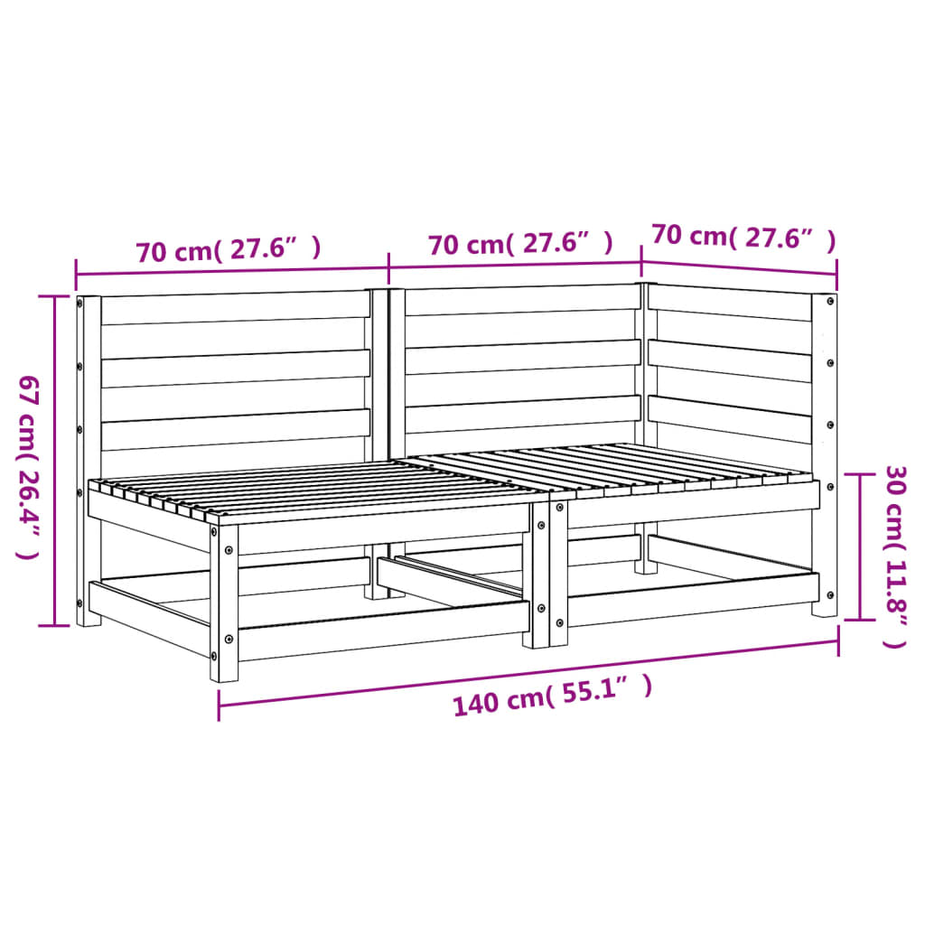 2-Sitzer-Gartensofa, braunes Wachs, massives Kiefernholz