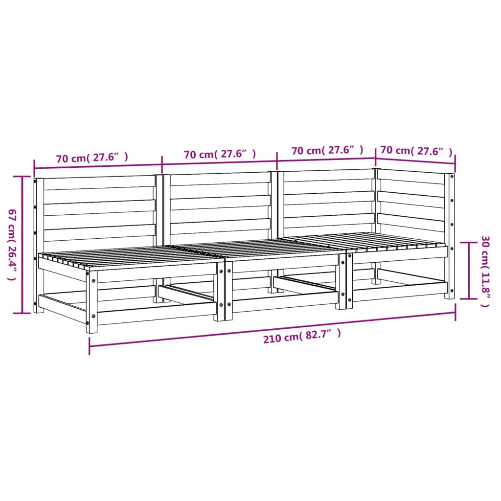 3-Sitzer-Gartensofa, braunes Wachs, massives Kiefernholz