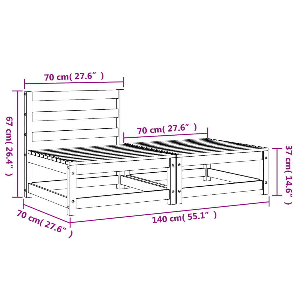 Gartensofa ohne Armlehnen, Fußstütze aus massivem Kiefernholz