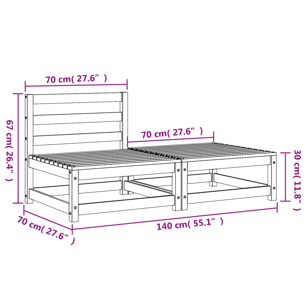 Gartensofa ohne Armlehnen, Fußstütze aus massivem Kiefernholz