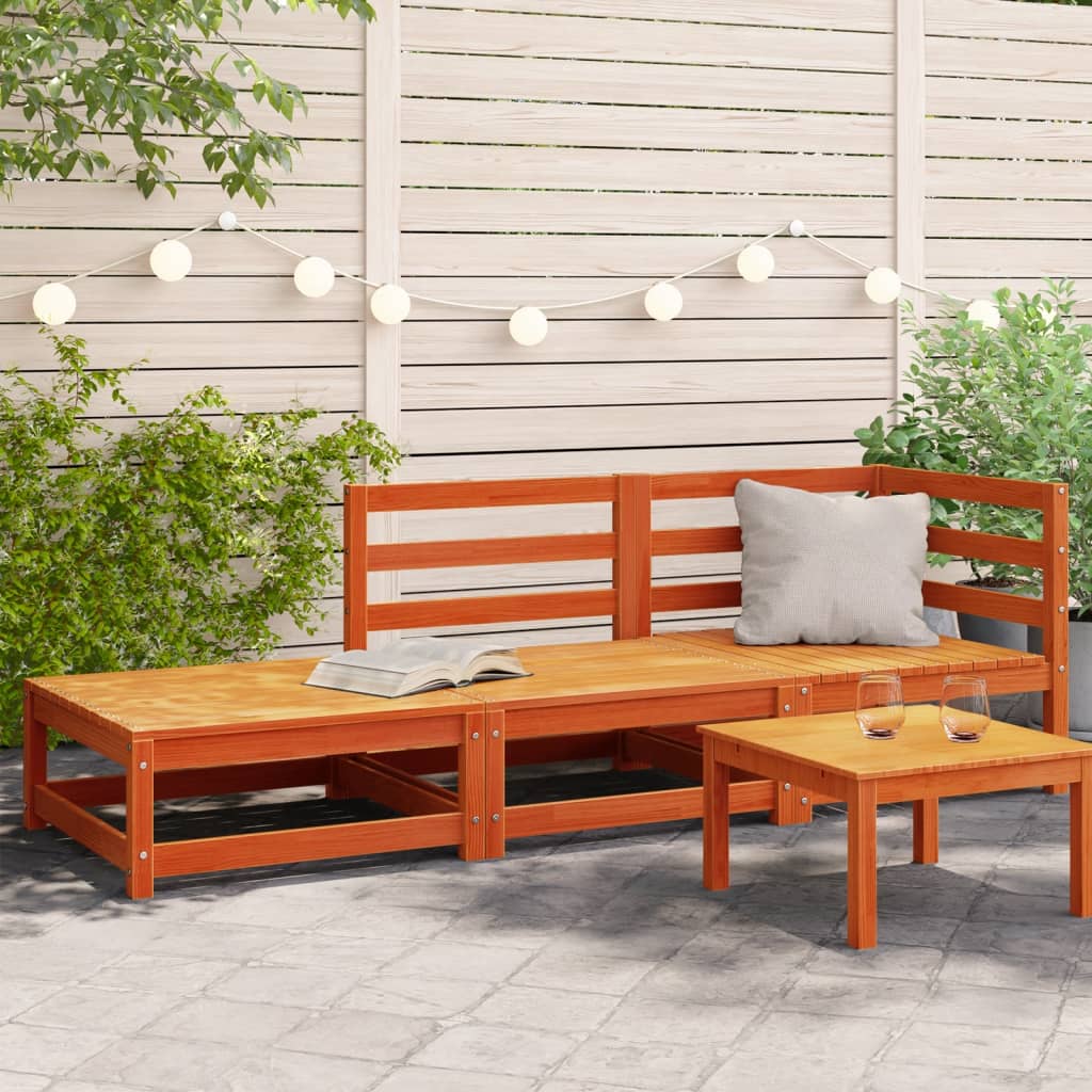 2-Sitzer-Gartensofa mit Fußhocker aus massivem Kiefernholz