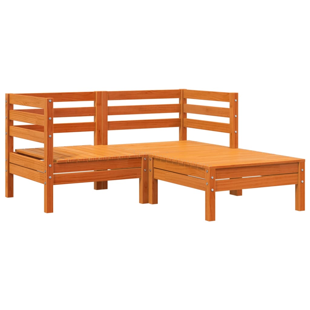 2-Sitzer-Gartensofa mit Fußhocker, braunes Wachs, Massivholz