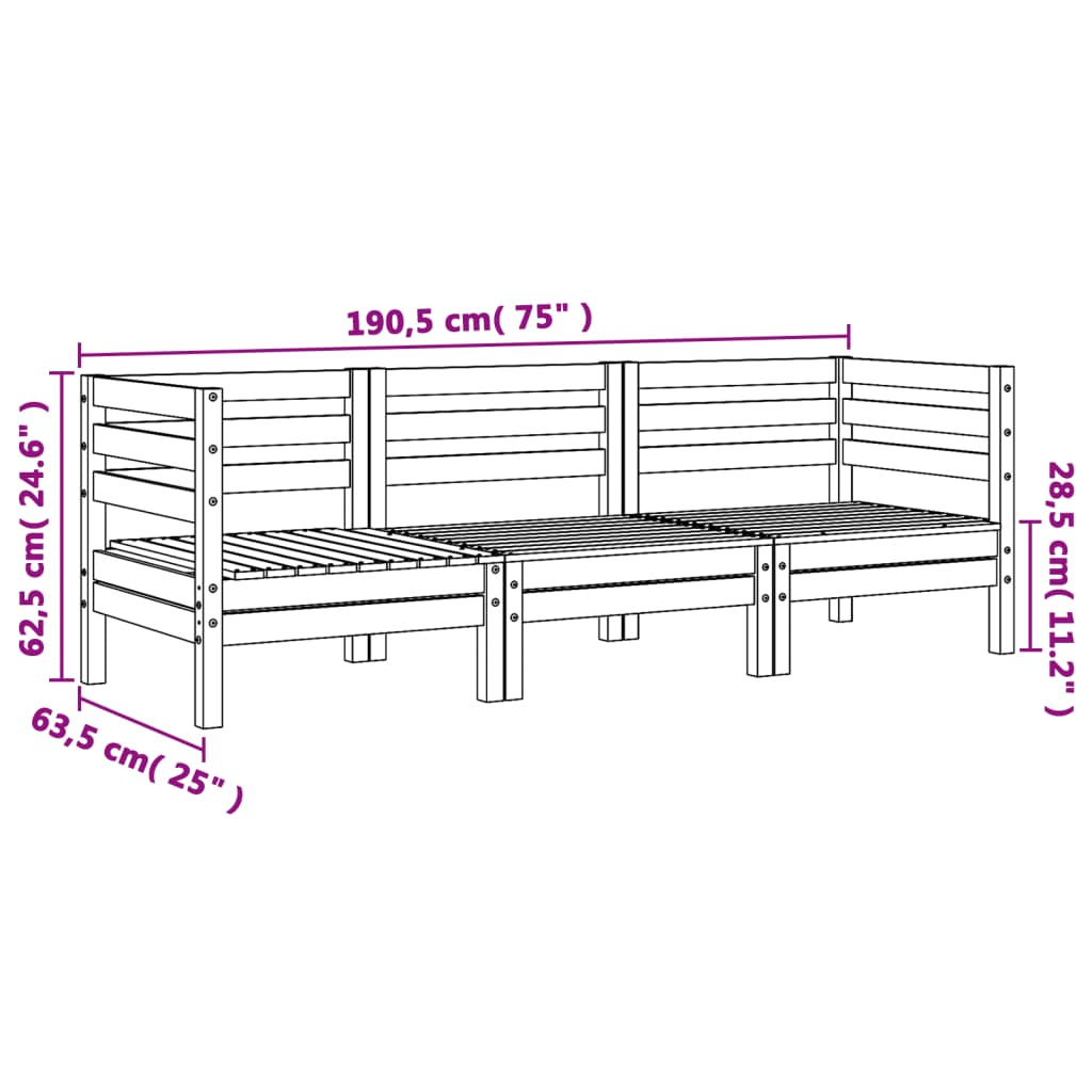 3-Sitzer-Gartensofa aus massivem Kiefernholz