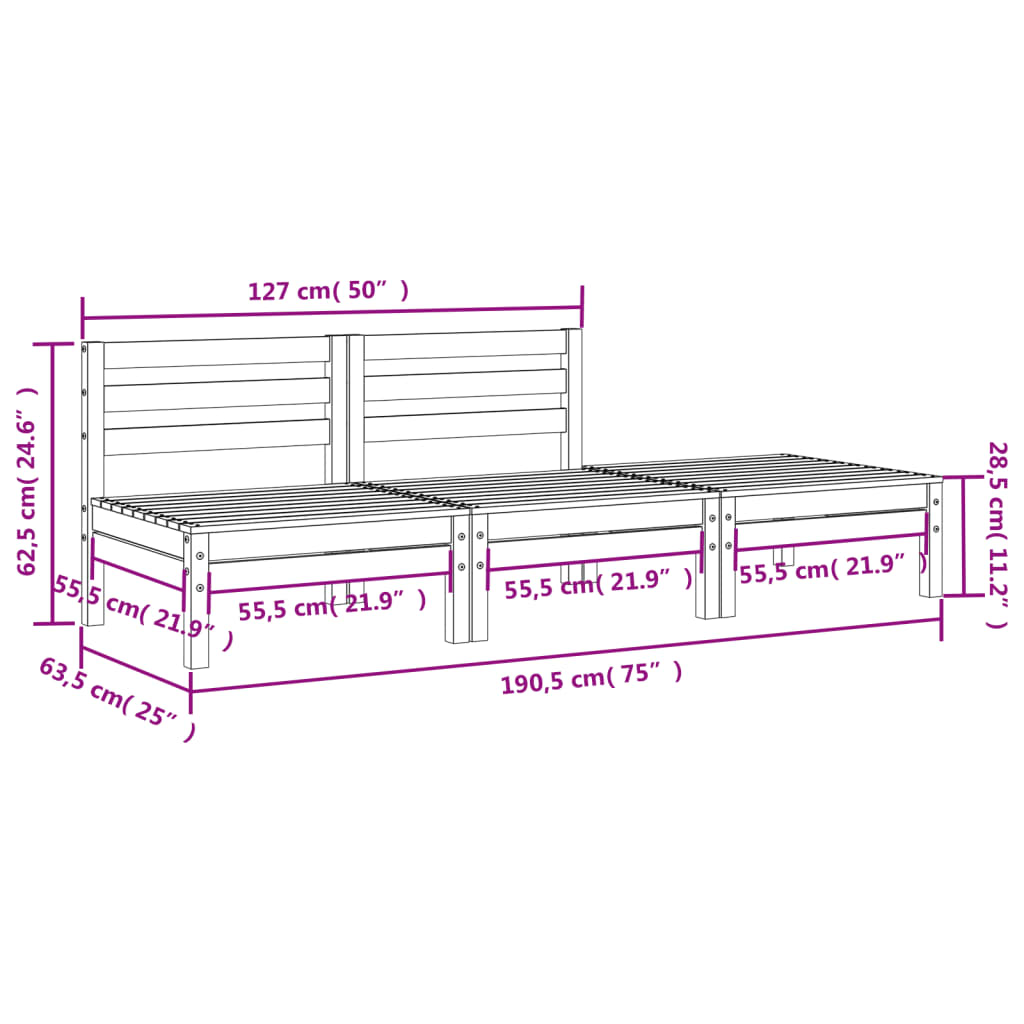 3-seater garden sofa in brown wax, solid pine wood