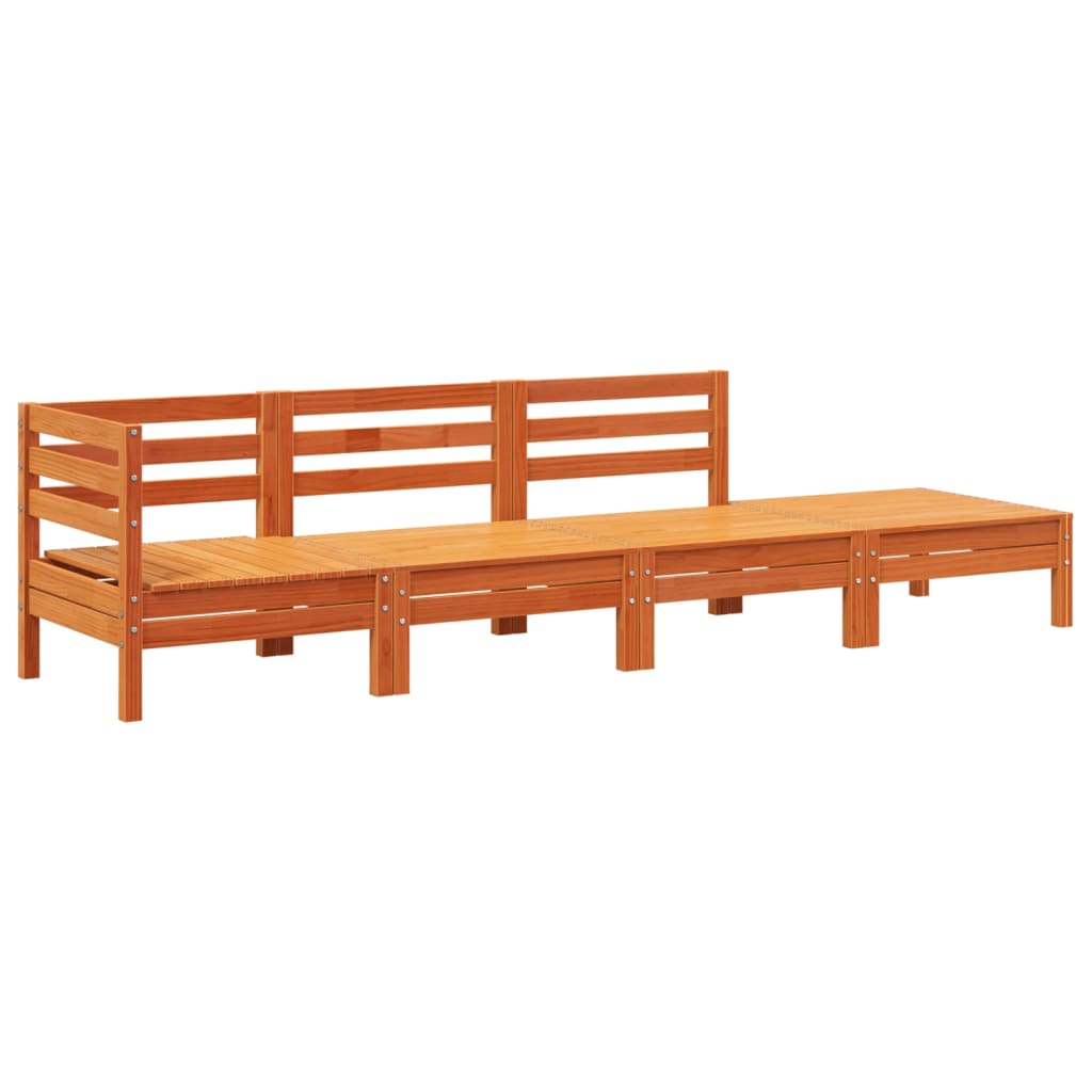 4-Sitzer-Gartensofa, braunes Wachs, massives Kiefernholz