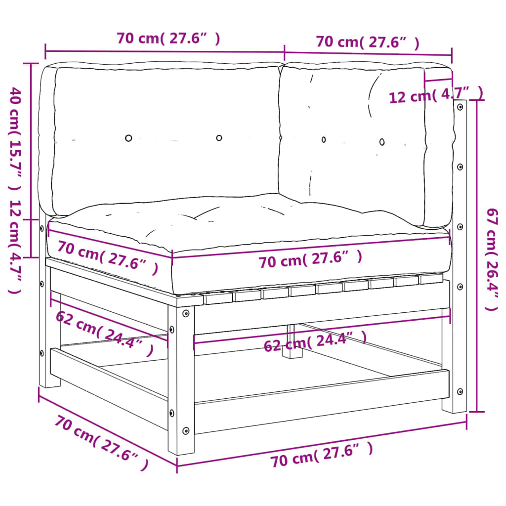 Canapés d'angle de jardin coussins 2 pcs cire marron pin massif