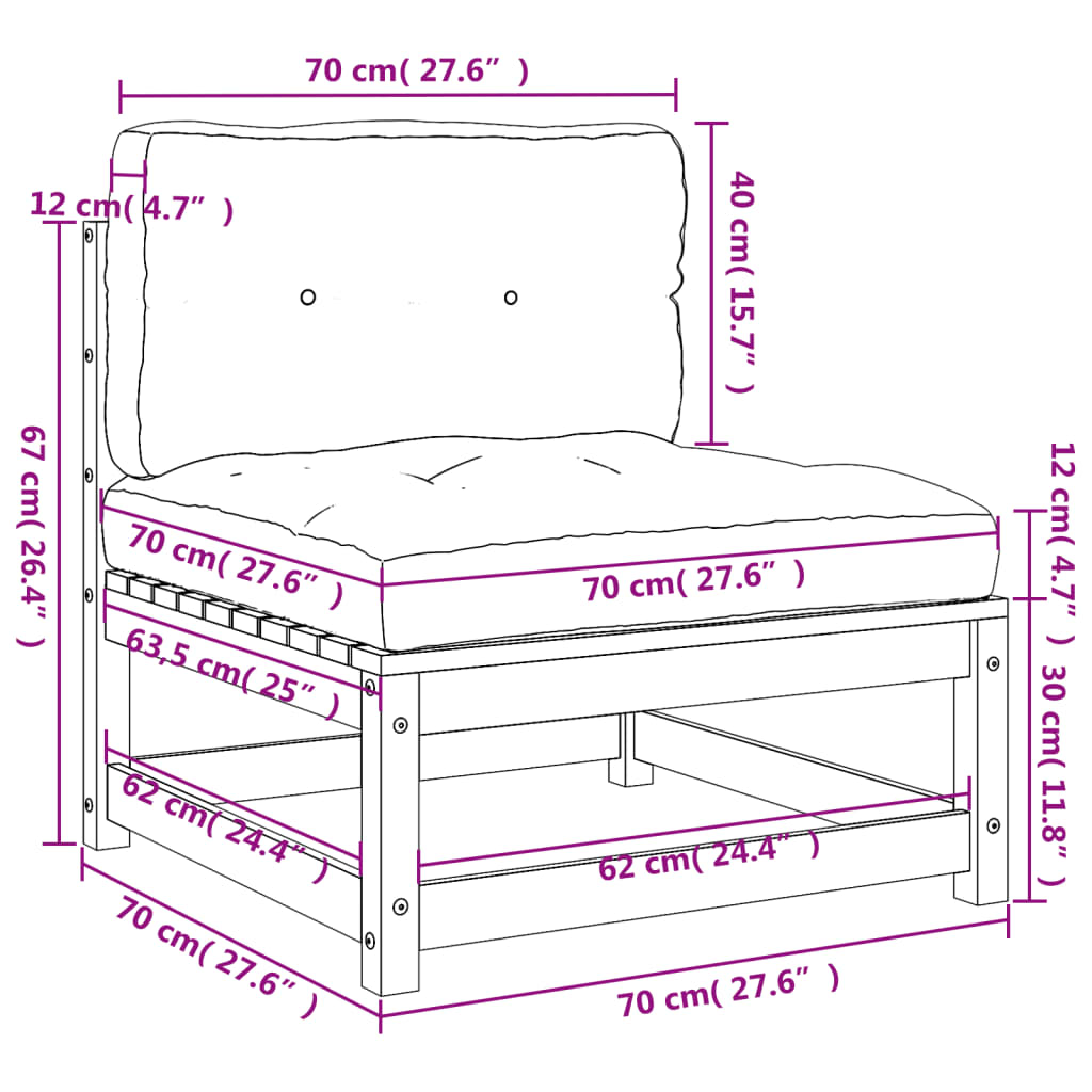 Canapé de jardin sans accoudoirs coussins bois massif douglas