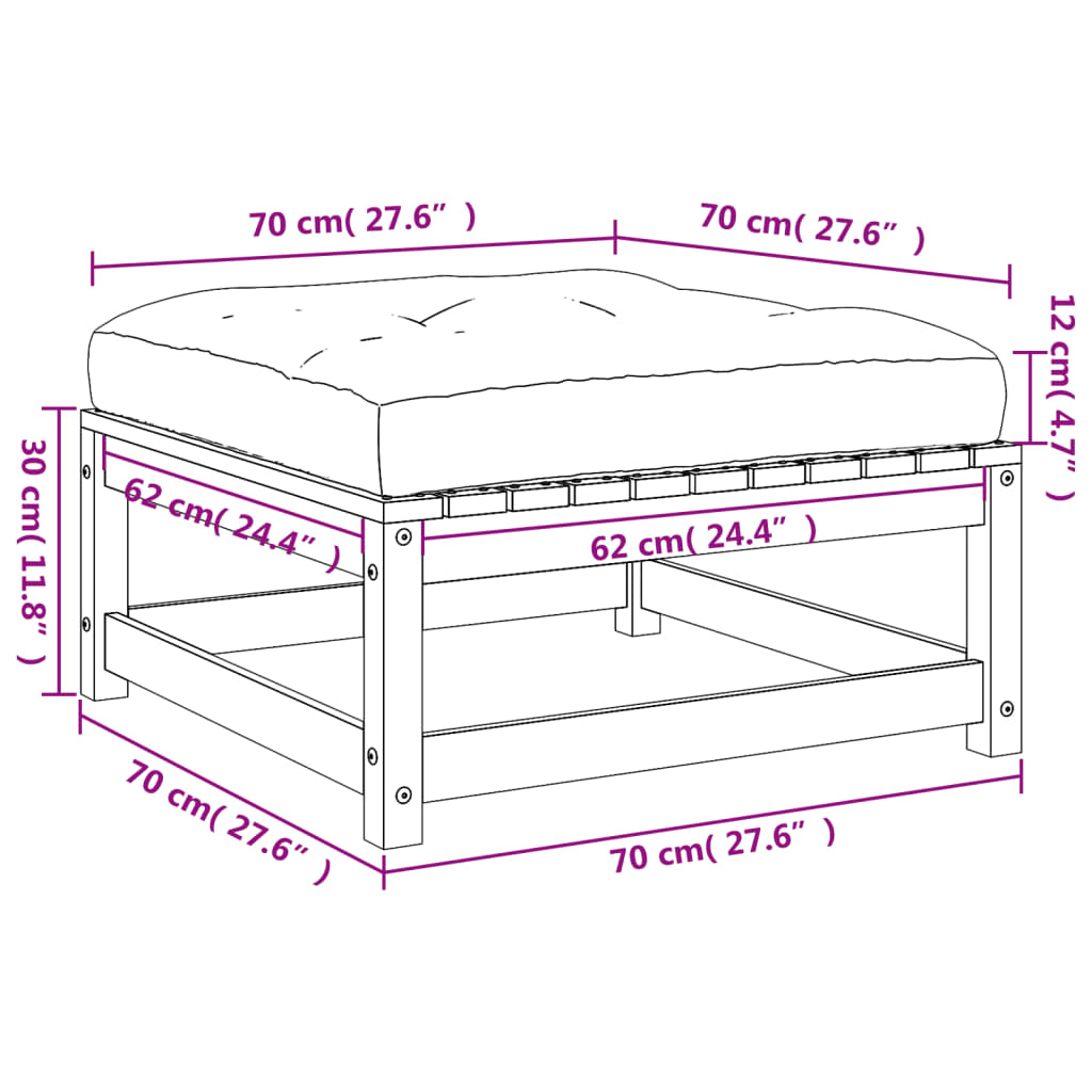 Repose-pieds de jardin avec coussins lot de 2 bois pin massif