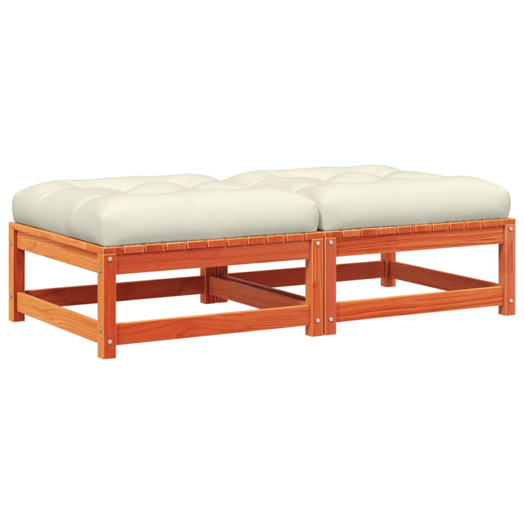 Repose-pieds de jardin avec coussins 2 pcs bois massif pin