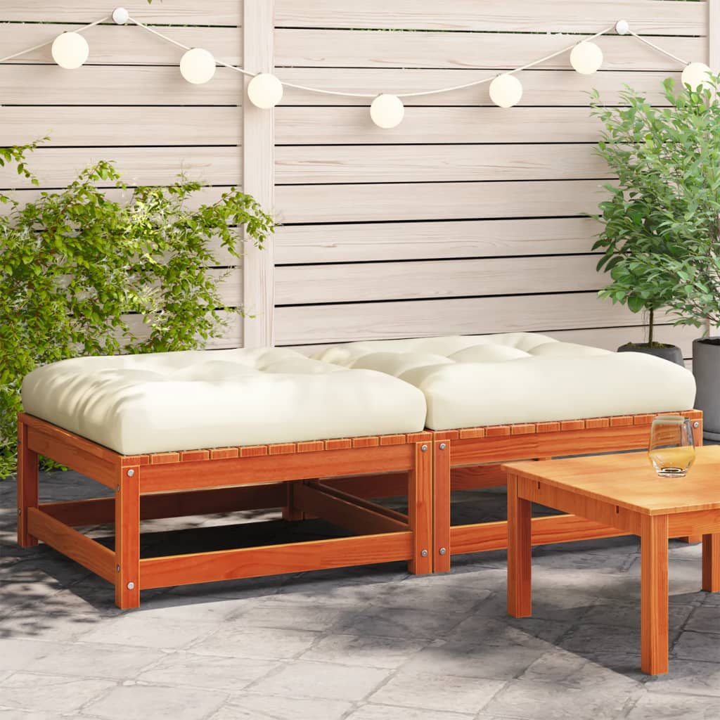 Repose-pieds de jardin avec coussins 2 pcs bois massif pin