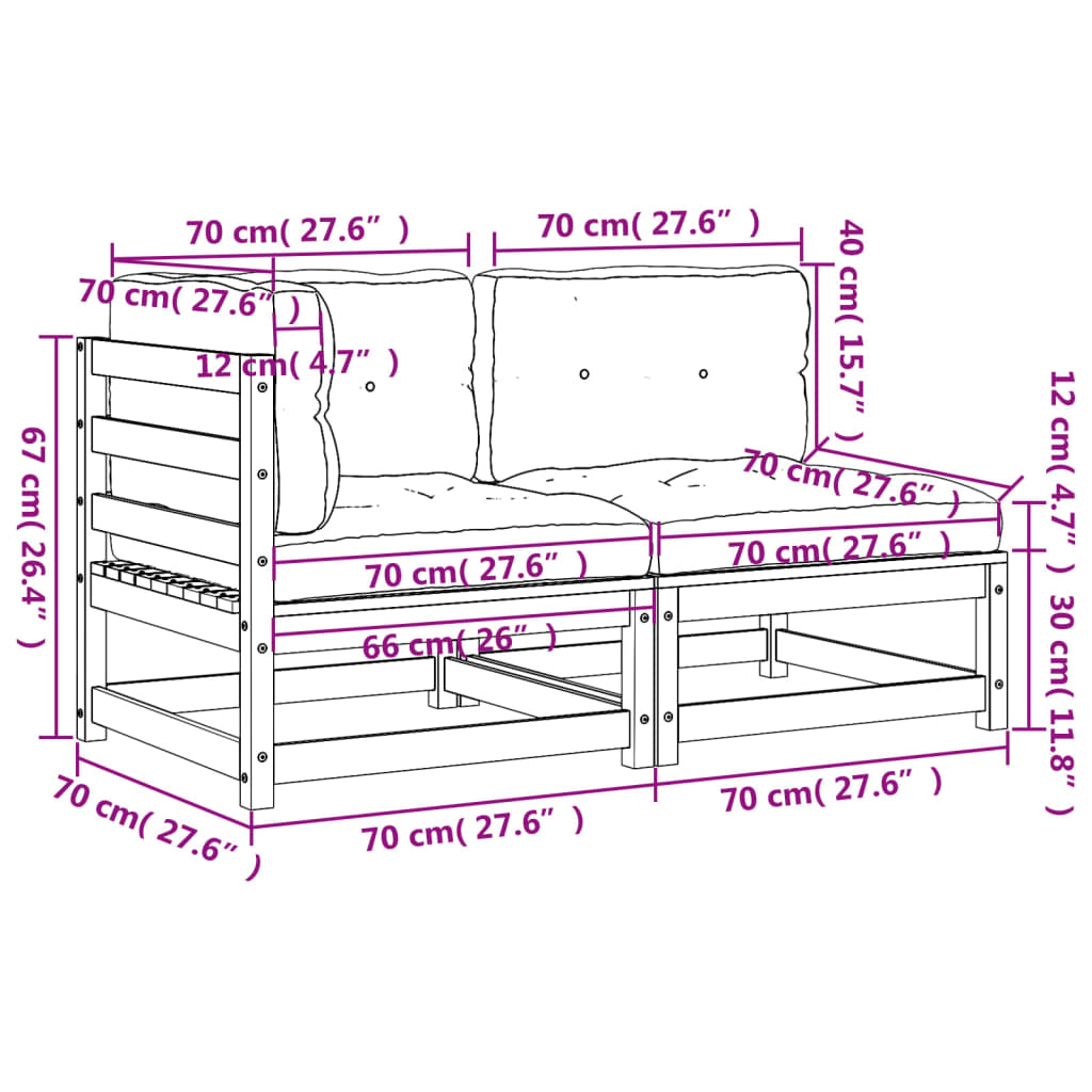 Gartensofa mit Kissen für 2 Personen aus massivem Douglasienholz